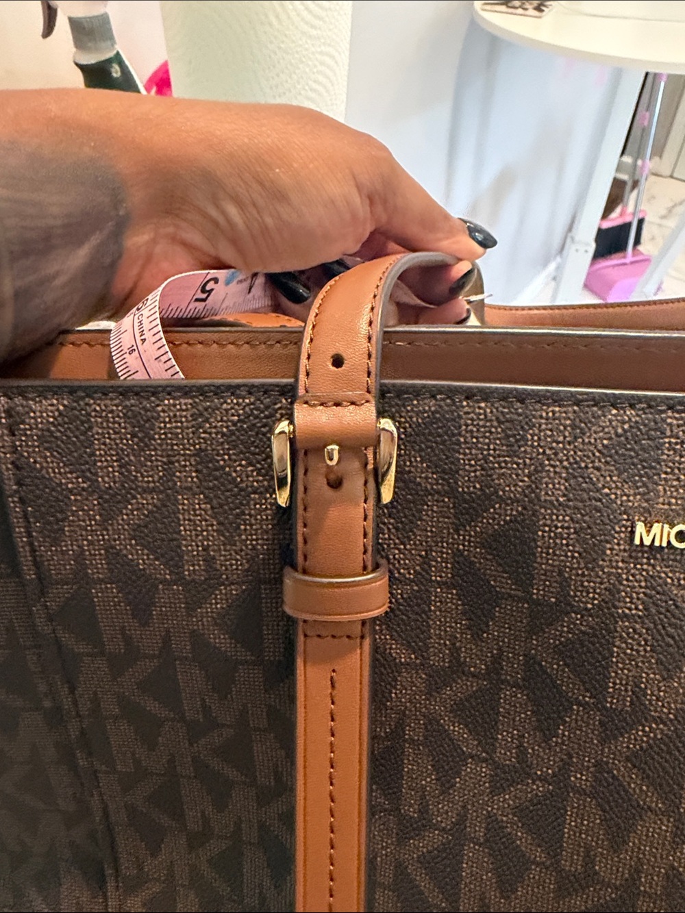 Michael Kors Aria Brown Logo Tote with Tan Trim and Gold Logo - Picture 16 of 16